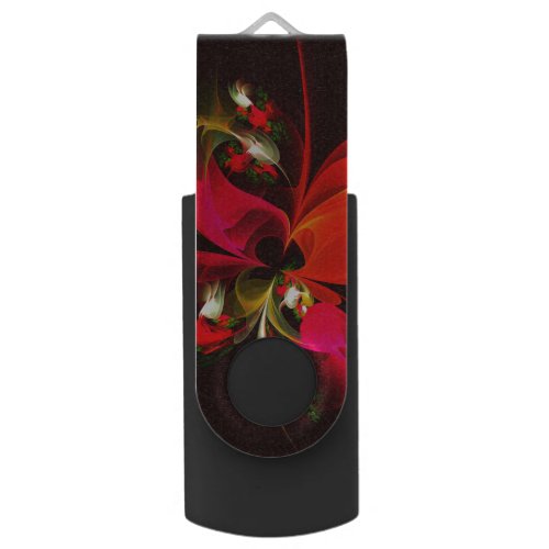 Red Green Floral Modern Abstract Art Pattern 02 Flash Drive
