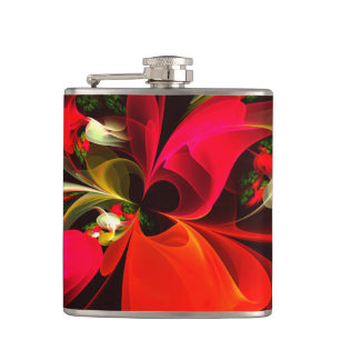 Red Green Floral Modern Abstract Art Pattern #02 Flask