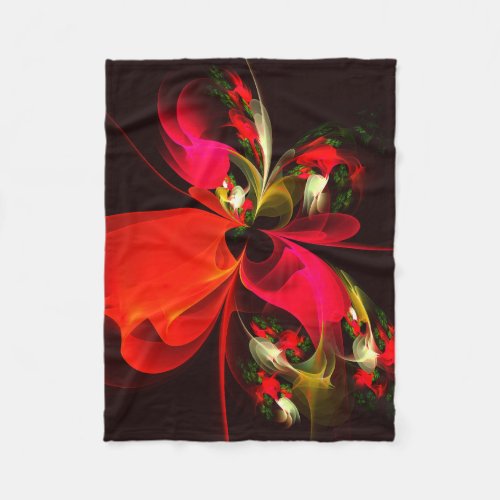 Red Green Floral Modern Abstract Art Pattern 02 Fleece Blanket