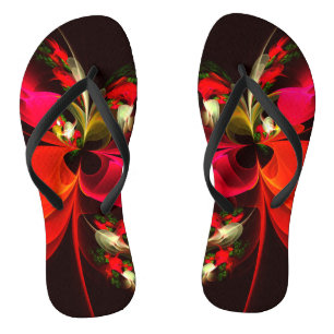 Red Green Floral Modern Abstract Art Pattern #02 Flip Flops