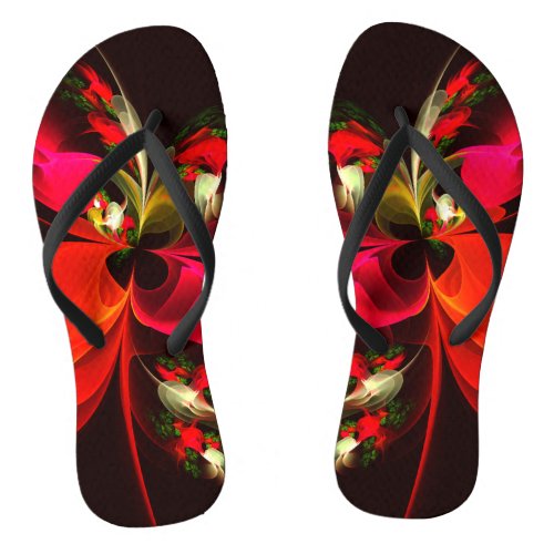 Red Green Floral Modern Abstract Art Pattern 02 Flip Flops