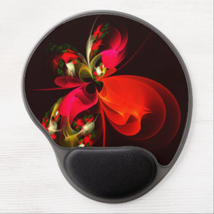 Red Green Floral Modern Abstract Art Pattern #02 Gel Mouse Pad