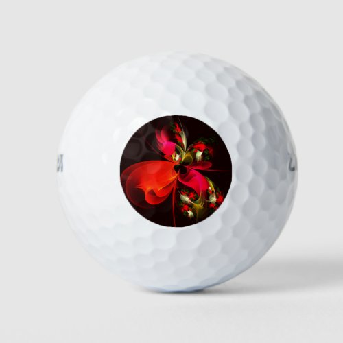 Red Green Floral Modern Abstract Art Pattern 02 Golf Balls