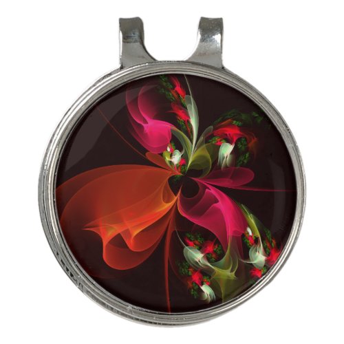 Red Green Floral Modern Abstract Art Pattern 02 Golf Hat Clip