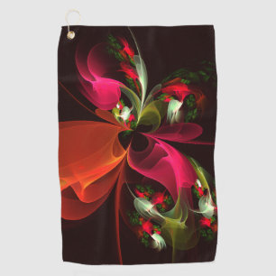 Red Green Floral Modern Abstract Art Pattern #02 Golf Towel