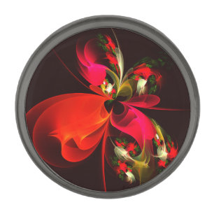 Red Green Floral Modern Abstract Art Pattern #02 Gunmetal Finish Lapel Pin