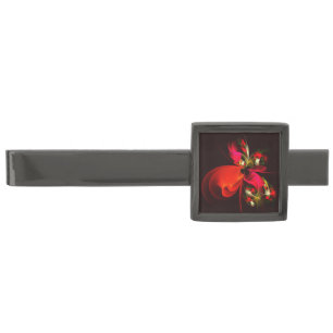 Red Green Floral Modern Abstract Art Pattern #02 Gunmetal Finish Tie Bar