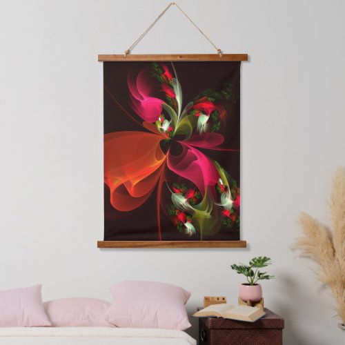 Red Green Floral Modern Abstract Art Pattern 02 Hanging Tapestry