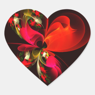 Red Green Floral Modern Abstract Art Pattern #02 Heart Sticker