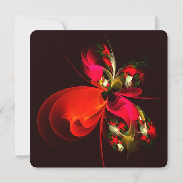 Red Green Floral Modern Abstract Art Pattern #02 Invitation (Front)