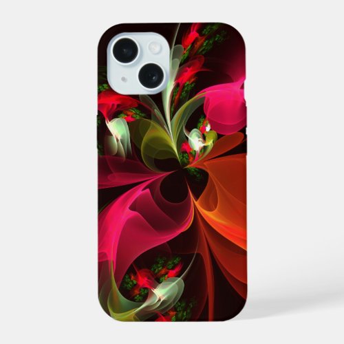 Red Green Floral Modern Abstract Art Pattern 02 iPhone 15 Case