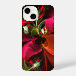 Red Green Floral Modern Abstract Art Pattern #02 iPhone 14 Case