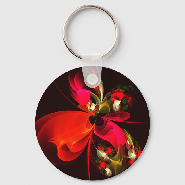 Red Green Floral Modern Abstract Art Pattern #02 Keychain (Front)
