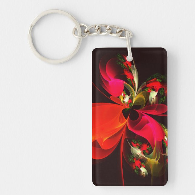 Red Green Floral Modern Abstract Art Pattern #02 Keychain (Front)