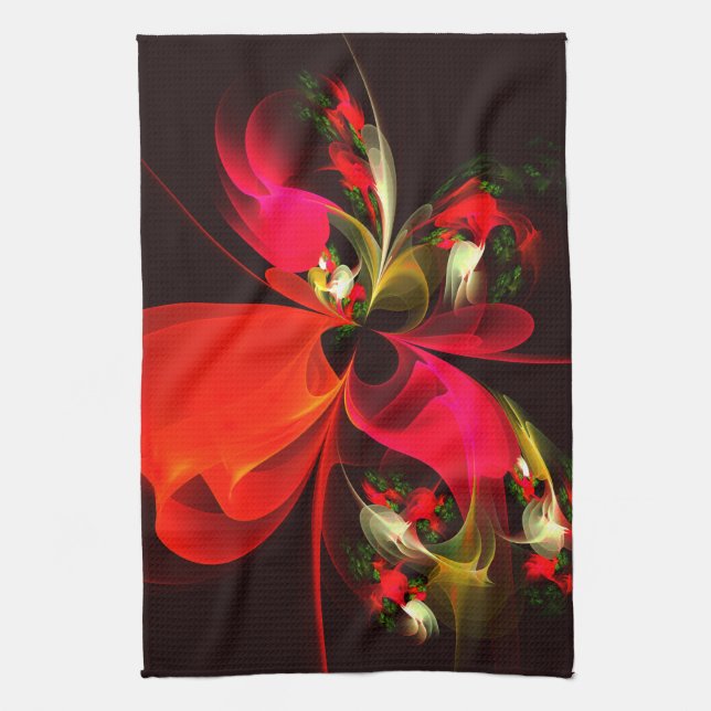 Red Green Floral Modern Abstract Art Pattern #02 Kitchen Towel (Vertical)