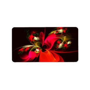 Red Green Floral Modern Abstract Art Pattern #02 Label