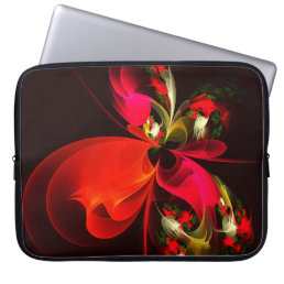 Red Green Floral Modern Abstract Art Pattern #02 Laptop Sleeve