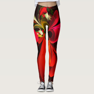 Red Green Floral Modern Abstract Art Pattern #02 Leggings
