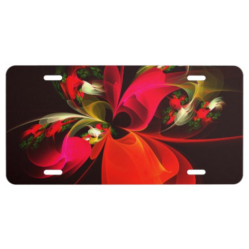 Red Green Floral Modern Abstract Art Pattern 02 License Plate