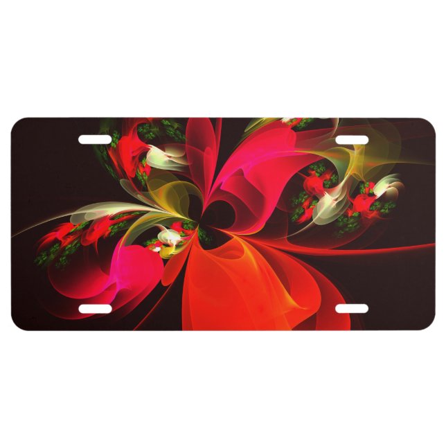Red Green Floral Modern Abstract Art Pattern #02 License Plate (Front)