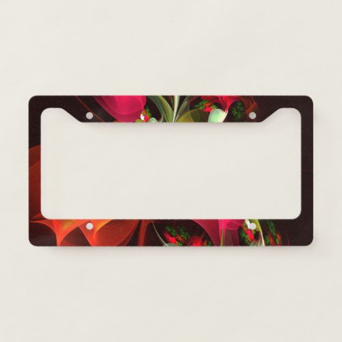 Red Green Floral Modern Abstract Art Pattern 02 License Plate Frame