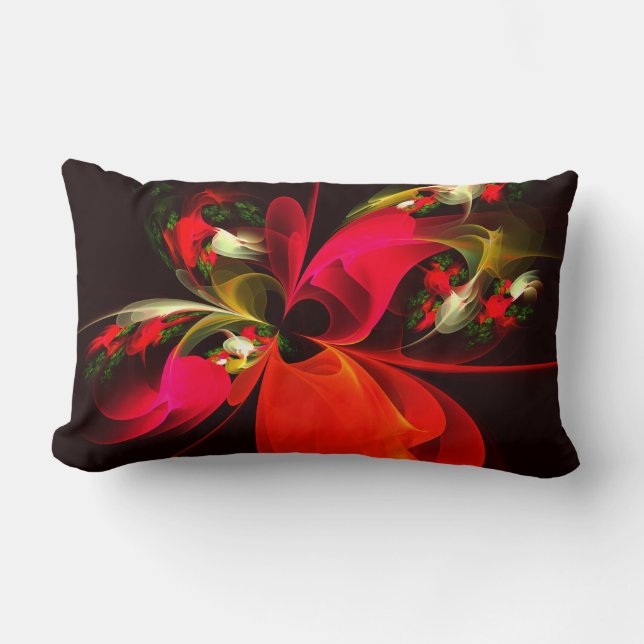Red Green Floral Modern Abstract Art Pattern #02 Lumbar Pillow (Front)
