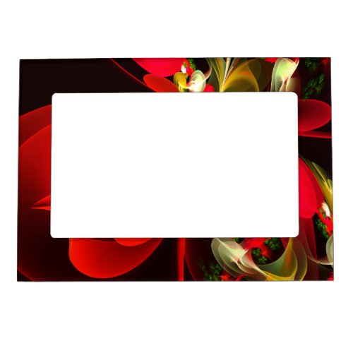 Red Green Floral Modern Abstract Art Pattern 02 Magnetic Frame