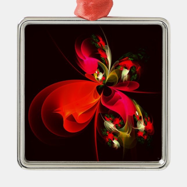 Red Green Floral Modern Abstract Art Pattern #02 Metal Ornament (Front)
