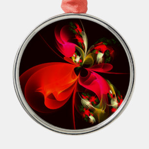 Red Green Floral Modern Abstract Art Pattern #02 Metal Ornament