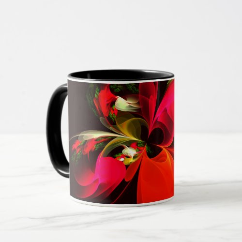 Red Green Floral Modern Abstract Art Pattern 02 Mug