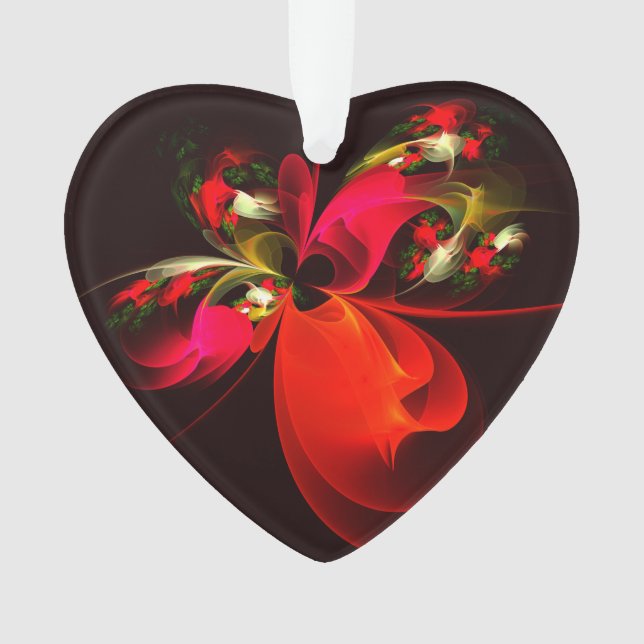 Red Green Floral Modern Abstract Art Pattern #02 Ornament (Front)