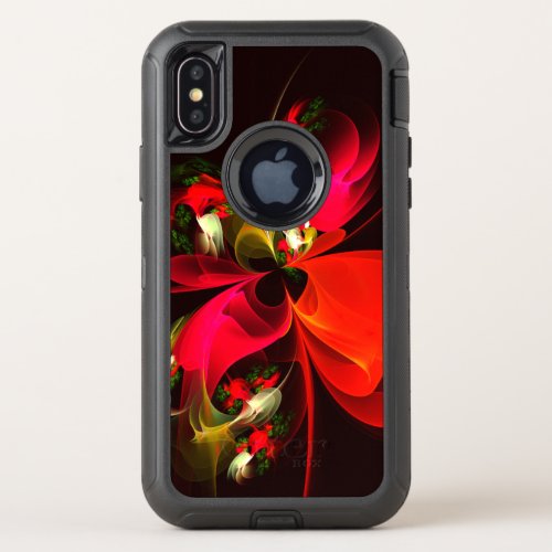 Red Green Floral Modern Abstract Art Pattern 02 OtterBox Defender iPhone X Case