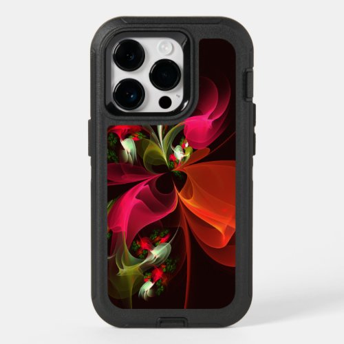 Red Green Floral Modern Abstract Art Pattern 02 OtterBox iPhone 14 Pro Case