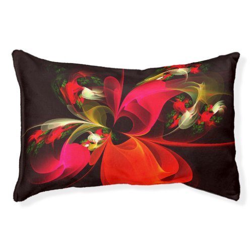 Red Green Floral Modern Abstract Art Pattern 02 Pet Bed