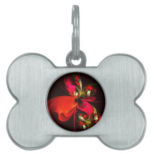 Red Green Floral Modern Abstract Art Pattern 02 Pet ID Tag