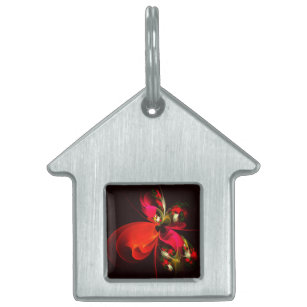 Red Green Floral Modern Abstract Art Pattern #02 Pet ID Tag