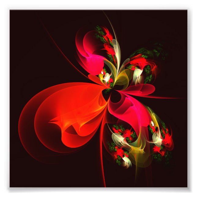 Red Green Floral Modern Abstract Art Pattern #02 Photo Print (Front)
