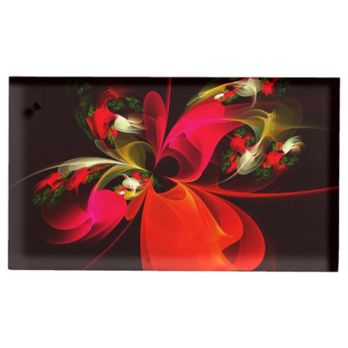  Red Green Floral Modern Abstract Art Pattern 02 Place Card Holder