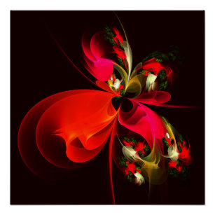 Red Green Floral Modern Abstract Art Pattern #02 Poster