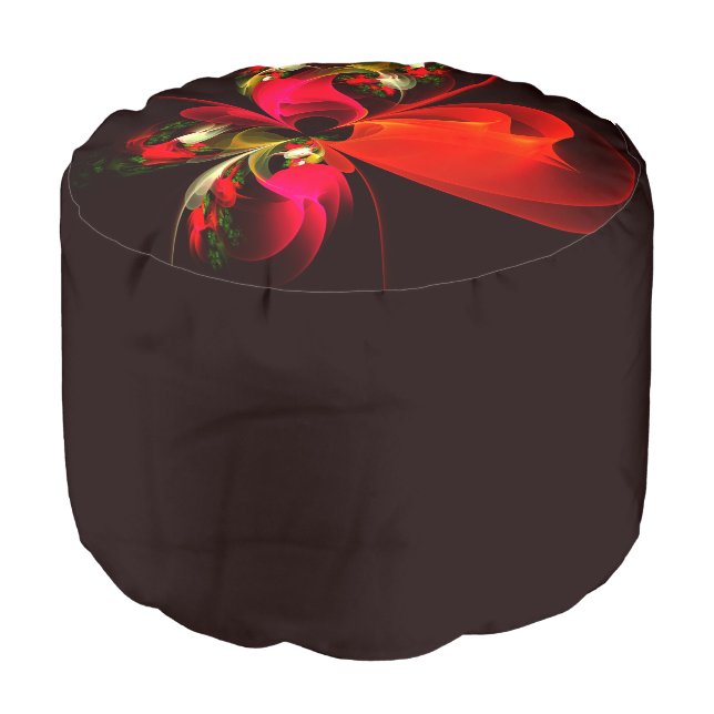 Red Green Floral Modern Abstract Art Pattern #02 Pouf (Angled Front)