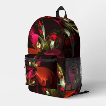Red Green Floral Modern Abstract Art Pattern #02 Printed Backpack by OniArts at Zazzle