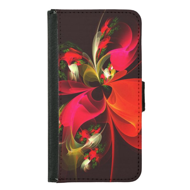 Red Green Floral Modern Abstract Art Pattern #02 Samsung Galaxy Wallet Case (Front)
