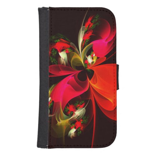 Red Green Floral Modern Abstract Art Pattern 02 Galaxy S4 Wallet Case