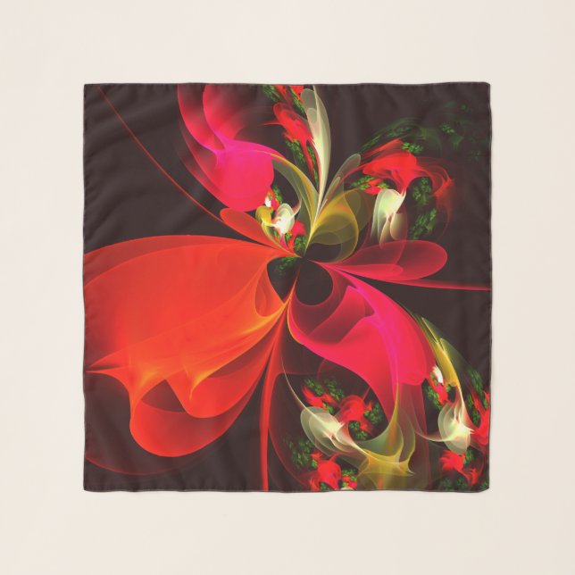 Red Green Floral Modern Abstract Art Pattern #02 Scarf (Front)
