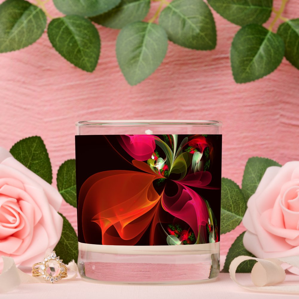 Disover Red Green Floral Modern Abstract Art Pattern Scented Candle