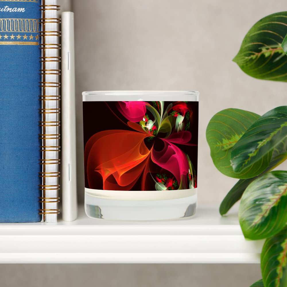 Disover Red Green Floral Modern Abstract Art Pattern Scented Candle