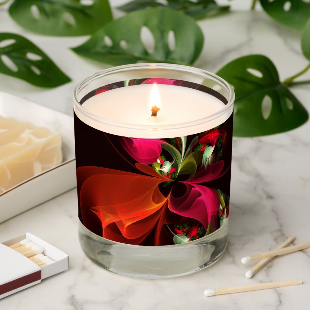 Disover Red Green Floral Modern Abstract Art Pattern Scented Candle