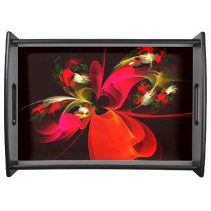 Red Green Floral Modern Abstract Art Pattern #02 Serving Tray