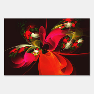 Red Green Floral Modern Abstract Art Pattern #02 Sign