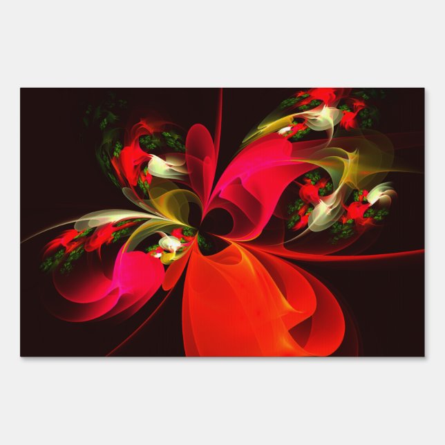 Red Green Floral Modern Abstract Art Pattern #02 Sign (Front)